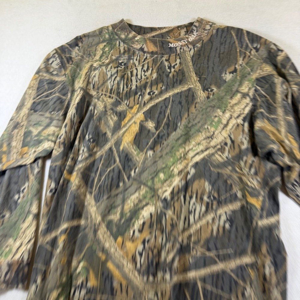 Vintage Mossy Oak Bottomland Camo Long Sleeve Shirt Mens 2XL Made in USA 0024